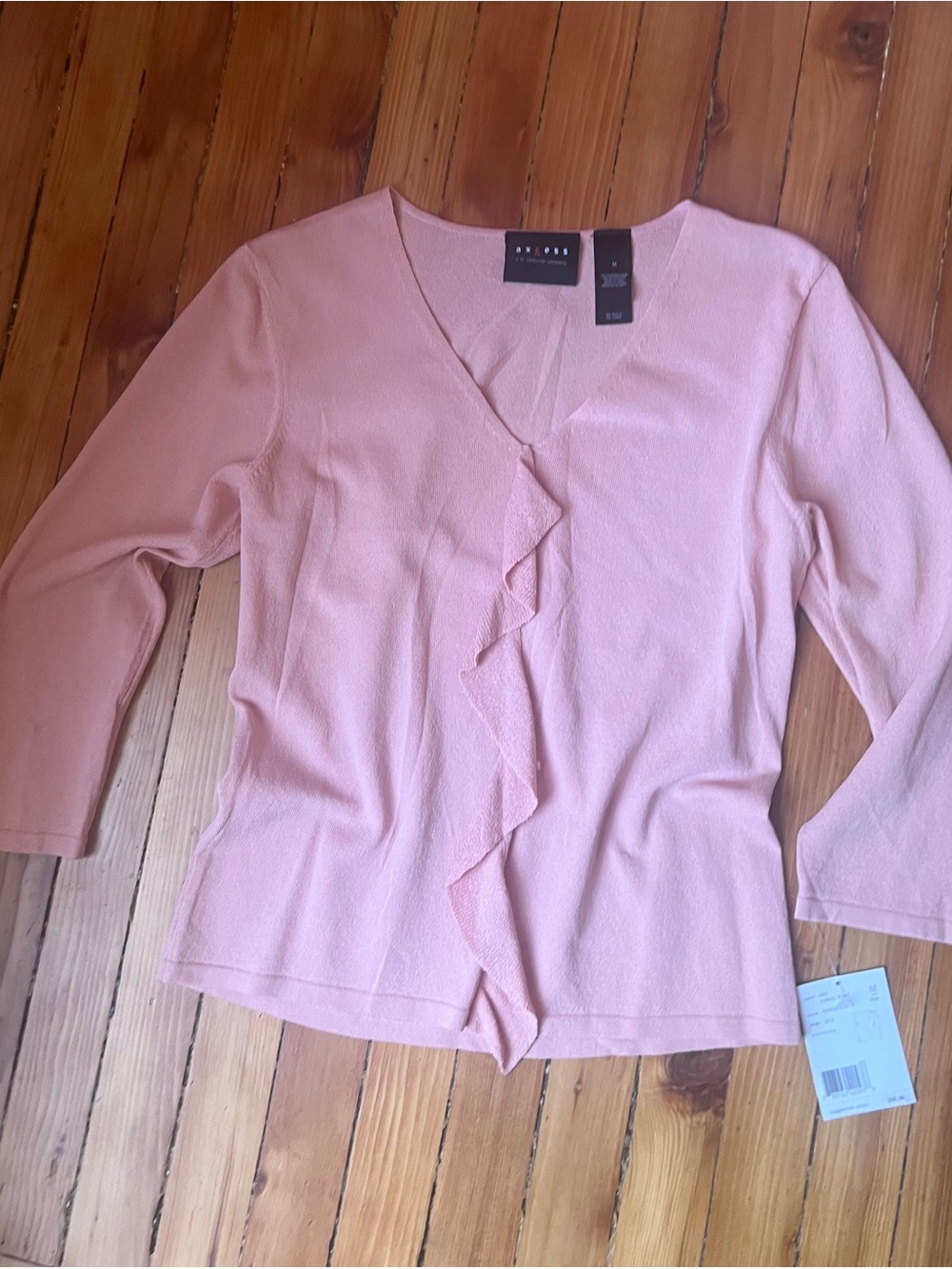 Liz Claiborne Y2K Soft Pink Ruffle Front V-Neck Top